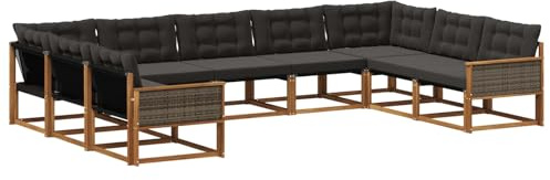 vidaXL Outdoor-Sofagarnitur mit Kissen 9 pcs Natürlich und Schwarz, Garten Lounge, Moderne Outdoor-Couch, witterungsbeständiger Sitzbereich, bequem für die Terrasse