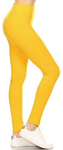 Leggings Depot Leggings mit hoher Taille für Damen, butterweich, 2,5 cm Bund, solide Leggings – Reg, Plus, 1 x 3 x 5 x, gelb, 3X-5X