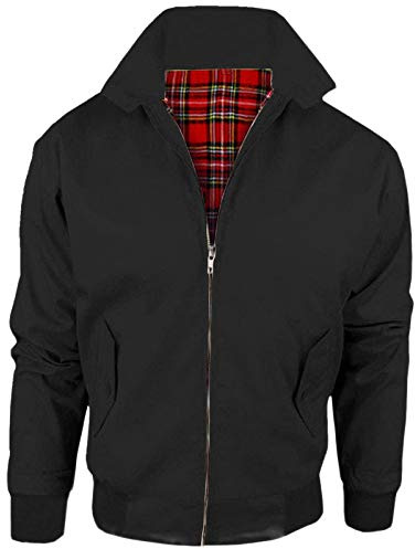 Stylo Online Mens Vintage Harrington Jacket Adults Unisex Boys Ladies Womens Classic Retro Scooter 1970's Bomber Mod Skin Tartan Lining Coat Top Size XS-5XL - Black L