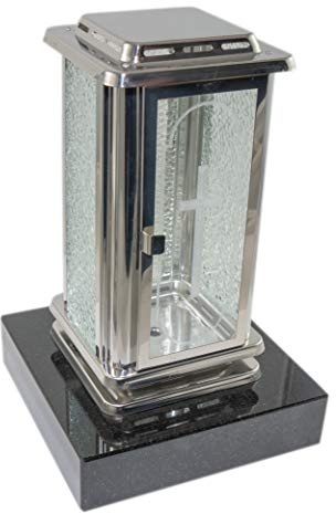 Kunst-Art-Köhl Grablaterne aus Edelstahl poliert montiert auf einem Granitsockel,Grablampe (Frontscheibe mit Kreuz, Black (SSY))