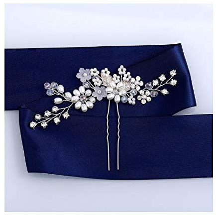 IYOU Brautschmuck Hochzeit Haarnadeln Silber glitzernde Kristall Haarspange Blatt Perle Haarteil Braut Blume Haarschmuck für Frauen und Mädchen 2 Stück (Silber)