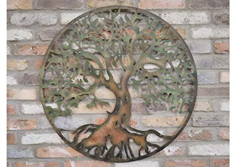 Annibells Large Rustic Tree Of Life Metal Round Wall Art Garden Sculpture Plaque Decor 80 cm