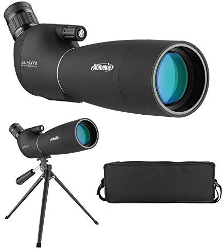 AOMEKIE Spektiv 25–75 x 70 mit Stativ Wasserdichtes Monokular-Teleskop mit Tasche 45 Grad abgewinkeltes Okular für Vogelbeobachtung, Zielschießen, Bogenschießen, Outdoor-Aktivitäten (25–75 x 70)