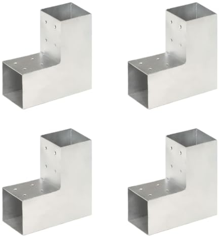 vidaXL 4x Pfostenverbinder L-Form 2 Hülsen Balkenschuh Holzverbinder Eckverbinder Pfostenecke Balken Verbinder Feuerverzinkt Verzinktes Metall 81x81mm