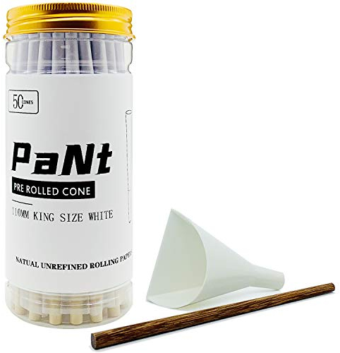 PaNt 50 Stück weiße vorgerollte Bio-Zapfen, KING (4,33 Zoll / 110 mm) Verpackung von turmversiegelten Dosen