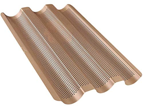Sets Baguette-Blech Brotform, Edelstahl Backofen Brot Backblech 3 Wellen Laib Pfanne Form Französisch Brotform Backgerät für Heimrestaurant Champagner Gold mit Antihaftbeschichtung