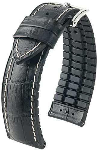 HIRSCH Uhren-Band George L - modisches Premium-Lederband für Deine Armbanduhr - Schwarz/Weiß - 20 mm