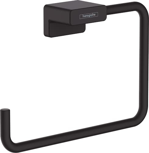 hansgrohe AddStoris - Handtuchring, Handtuchhalter für Wandmontage, verdeckte Befestigung, Badezimmer Zubehör, Mattschwarz, 41754670