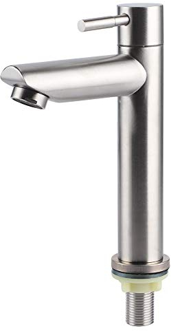 Jenngaoo Robinet G1/2 en Acier Inoxydable Brossé - Simple Lavabo Eau Froide Type Clé - Accessoire de Salle de Bains pour Maison et Cuisine (Plat)