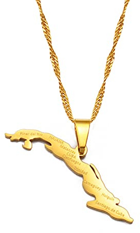 Karte Von Kuba Mit Städten Anhänger Halsketten - Charme Afrikanischen Land Karten Flagge Dünne Kette Halsketten, Gold Farbe Hip Hop Karte Ethnischen Schmuck Für Frauen Männer Party Geschenk, 60Cm
