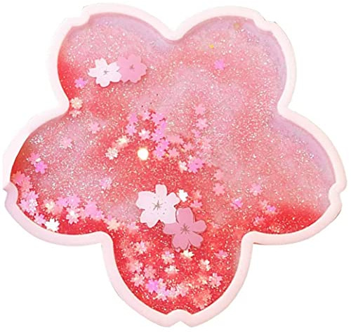 NIDONE Unterhaltsbecher Matte Wärmebeständige Tasse Pad Glitter Sakura Form mit Quicksand wiederverwendbar für Getränketisch Küche Rosa