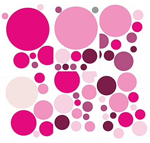 INDIGOS UG - WANDTATTOO Kreise 60 Stück Punkte Set - Pink Farben - Wandsticker als Dekoration, Kinderzimmer, Schule, Kita, Wohnzimmer, Aufkleber für Hotel