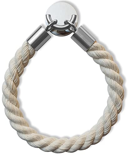 LeTOMA Porta carta igienica e porta asciugamani in corda di cotone bianca e gancio in acciaio inox da incollare, fatto a mano in Germania, autoadesivo, non richiede foratura, bella decorazione per il