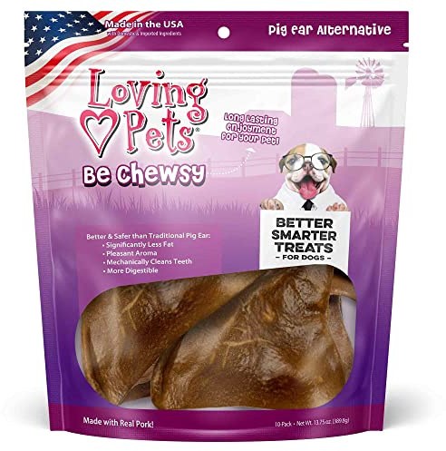 Loving Pets - Be Chewsy Pig Ear Alternative for Dogs Pig Ear Dog Treats for Small, Medium & Large Dogs (10 Pack)