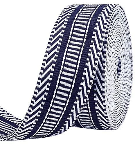 PandaHall Gestreiftes Band 5 Yards Polyesterkordel Im Nationalen Stil Bestickter Spitzenbesatz Zum Nähen von Handtaschen Hüten Kleidung Dekoration Polsterung Kostüm Heimwerken Blau Und Weiß