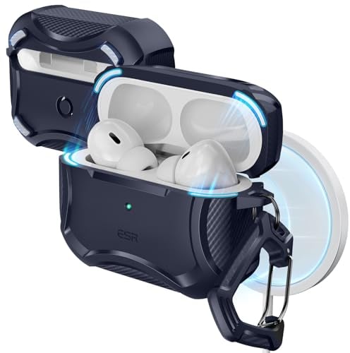 ESR für AirPods Pro 2 Hülle (2023/2022/2019), Cyber Armor Panzer für AirPods Pro 2./1. Generation(USB-C/Lightning Kabel), MagSafe Ready, Starker Sturzschutz, Magnetischer Deckel, Blau