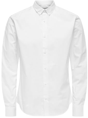 ONLY & SONS Herren Onspoplin Btn Down Shirt Ls Exp Re Hemd, Weiß, XS EU