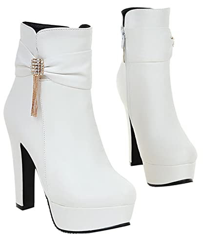 Plate-forme Talon Aiguille Bottines pour Femmes en Cuir Mode Rose Bottines bout Pointu élégant Imperméable Bottines Hiver Chaud Bottes de Neige Chaussures de Mariage