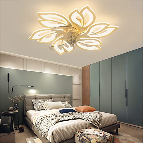 65cm Plafoniera Led con Ventilatore Integrato Silenzioso Moderno Fiore Lampadario Ventilatore con Telecomando/APP Dimmerabile Estate Inverno Ventilatore da Soffitto con Luce per Camera da letto, Oro
