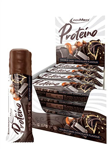 IronMaxx Proteino Proteinriegel 12x30g - Double Dark Chocolate | High Protein Bar mit cremiger Füllung auf Waffelbasis | Zuckerreduziert glutenfrei palmölfrei Fitness Snack
