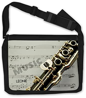 DRUC KLAUS Personalisierte Notentasche Klarinette – Tasche für Noten 38x28x8 cm mit Namensdruck – Umhängetasche mit Fächern & Schultergurt für Musiker