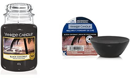 Yankee Candle Scented Candle | Scented Candle | Black Coconut Large Jar Candle | Burn Time: Up to 150 Hours & Wax Melts | Black Coconut | Up to 8 Hours of Fragrance | 1 Count, Black