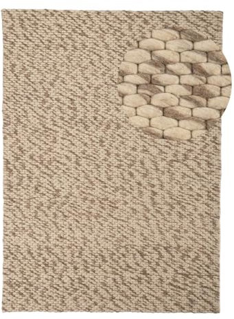 carpetfine Wollteppich Sina weicher handweb Teppich Natur Hellbraun meliert 140x200 cm | Zeitloser Wollteppich für Wohnzimmer, Schlafzimmer & Kinderzimmer