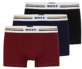 BOSS Mens Trunk 3P Revive Three-Pack of Stretch Trunks with Signature-Stripe waistbands Red