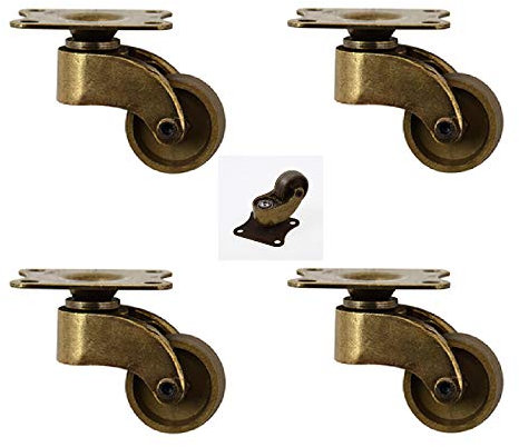 OITTo Packung mit 4 Messing-Lenkrollen, Möbel-Lenkrollen mit 360 Grad, Antik-Retro-Rad, Ersatz für Karren, Möbel, Werkbank, Trolley