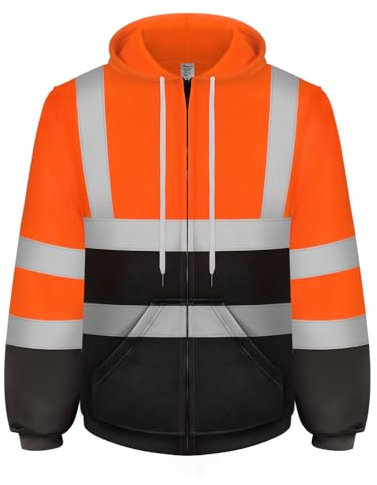 Graunton Reflektierendes Sweatshirt Mit Reißverschluss, Warnschutz Pullover für Männer und Frauen,Warnschutzjacke für Baustelle,Flughafen,Aktivitäten im Freien, Orange Schwarz, 4XL.