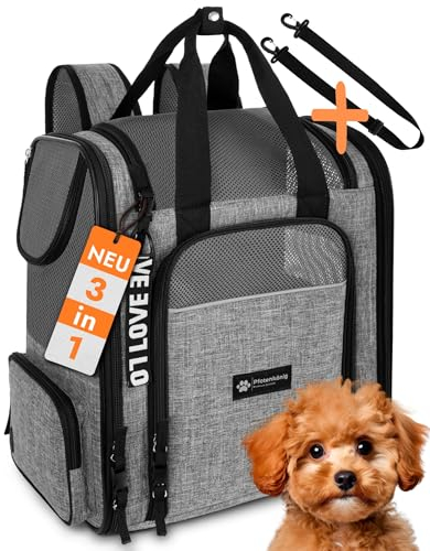 PFOTENKÖNIG Hunderucksack - Premium [3in1] - bis 9kg - Katzenrucksack incl. Gurt - Rucksack für Hunde zum Wandern und Transport - Ideal als Wanderrucksack für Hunde nutzbar