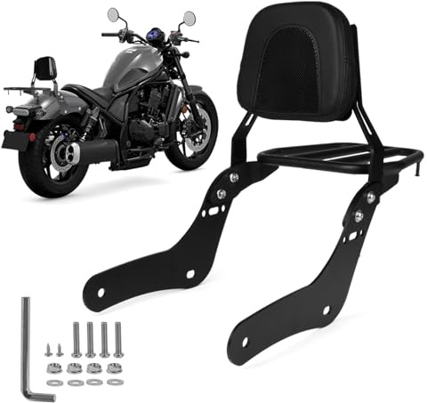 Motorrad Rückenlehne Sitzpolster mit Gepäckträger für Rebel CMX1100 CM1100 2021 2022 2023, PSLER Beifahrer-Rückenlehne Sissy Bar mit Gepäckträger Ablage Motorrad Zubehör