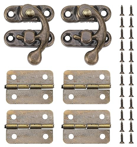 Ganchos de cierre rápido antiguos vintage, 2 unidades, accesorios antiguos para hebilla de caja y 4 bisagras pequeñas con 30 tornillos para caja de madera, cajón, joyero, bricolaje