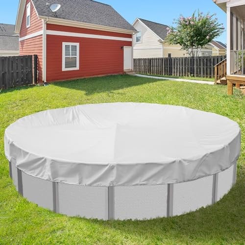 Goleray Round Pool Cover fits 6FT Above Ground Pools, 9FT Waterproof Winter Pool Covers with Clips Safety Cover with Drawstring Weather Protective for Outdoor Furniture Garage, Light Gray