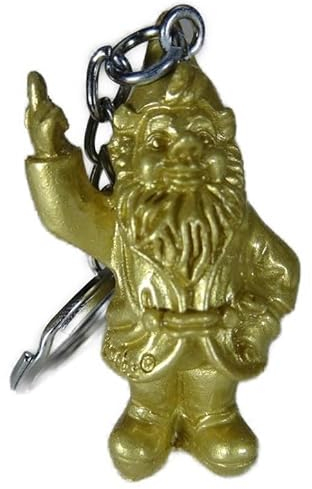 Generisch Schlüsselanhänger Zwerg mit Stinkefinger Farbe Gold 10 x 2,5 cm Gartenzwerg Mittelfinger Figur Deko GTT H268