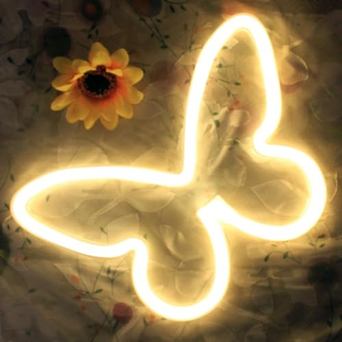 DAKABUKA Panneau LED néon papillon pour décoration de chambre, panneaux alimentés par USB ou piles 3AA pour filles, décoration murale, fête, Saint-Valentin, Noël, salon, enfants.