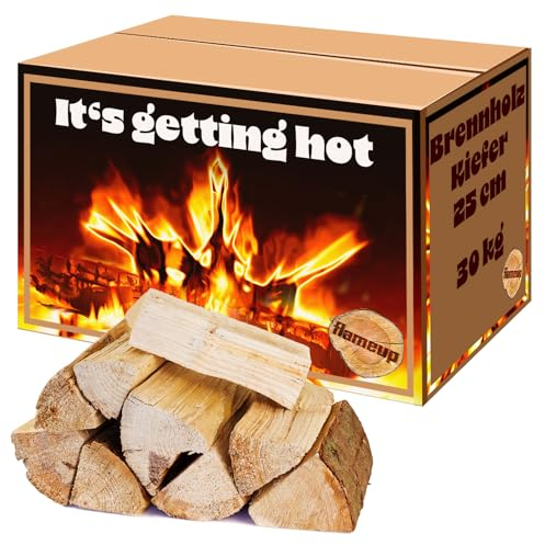 Brennholz Kaminholz Kiefer Holz 30 kg Für Ofen und Kamin Kaminofen Feuerschale Grill Feuerholz Holzscheite Wood 25 cm kammergetrocknet flameup