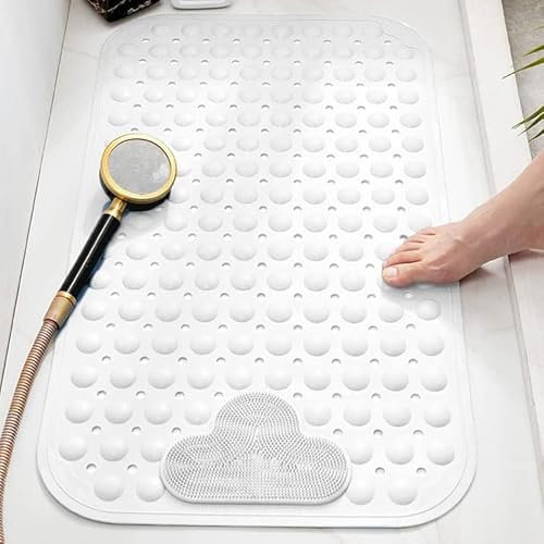 Moulaelos Tapis de douche, 70 x 40 cm, TPE, blanc, antidérapant, avec ventouses, poils de massage
