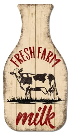GLOBLELAND Fresh Farm Milk Vintage Metal Tin Sign 10.6x5.4inch Retro Milk Bottle Plaque Poster Cow Metal Wall Decorative Tin Signs for Home Kitchen Restaurant Coffee Shop Club Bar Decoration