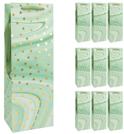 Idena 30375-10 - Bolsas para botellas Dot, 10 unidades, 12 x 9 x 35 cm, bolsas de papel en verde menta con puntos dorados