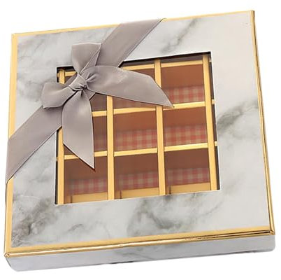 Fenteer Pralinenschachtel, Leere Geschenkbox, 9 Innengitter, Valentinstag-Keksschachteln, Verpackung, Süßigkeitenschachtel mit Fenster für Freundin, Freund, grau