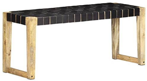 DIGBYS Sitzbank 110 cm schwarz aus echtem Leder und massivem Mangoholz