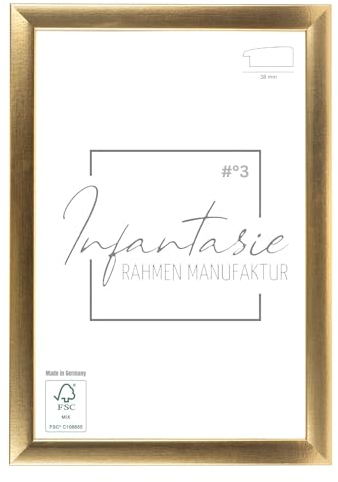 Infantasie 'N°3' Bilderrahmen 60x80 handgefertigt nach Maß | Gold | MDF-Holz Design Collage Holzbilderrahmen inkl. Acrylglas und Metall Aufhänger (Querformat & Hochformat)