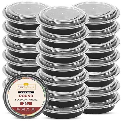 CHEF ROYALE 20 juegos de recipientes redondos de 1 compartimento para preparación de comidas, almacenamiento sin BPA de 24 onzas con tapas herméticas, aptos para microondas y lavavajillas, loncheras