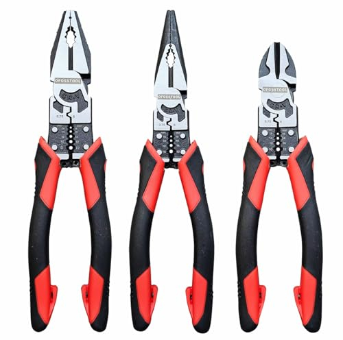 3-teiliges Kombizangen-Set, 9-in-1-Multifunktions-Elektrikerzange, 21,6 cm lange Spitzzange, 21,6 cm Linemenszange, 20,3 cm Seitenschneider, Abisolierzange, robuste Seitenschnittzange (rot/schwarz)
