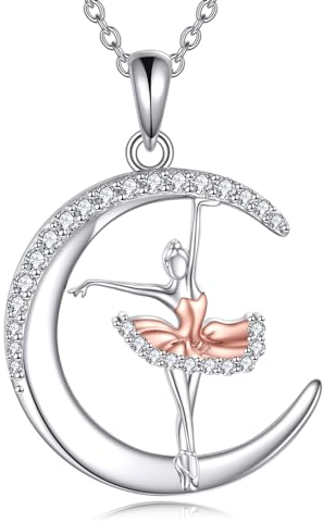YFN Ballerina Kette 925 Sterling Silver Silber Ballett Tanzen Mädchen Halskette Kristall Anhänger Schmuck Geschenke für Frauen Mädchen Tochter Ehefrau Tanzliebhaber Kinder