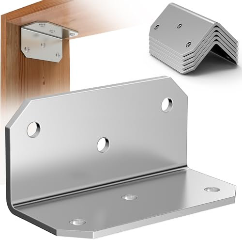 4 PCS L Brackets Corner Brace 4''x2''x2'' Galvanized Medium L Angle Bracket Iron Heavy Duty L Angle Steel Braces Joint Fastener Brackets Screws for Wood Shelves,Furniture,Cabinet,Frame,Fence, Silver