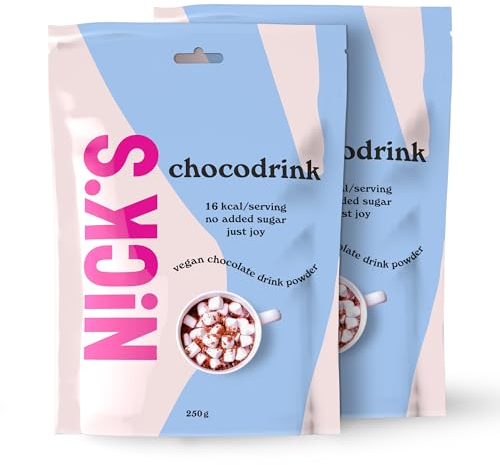 NICKS Chocolate drink, Heiße Schokolade ohne Zuckerzusatz, Hochwertige Kakao Trinkschokolade Keto, Vegan, Glutenfrei (250 g x 2er Pack)