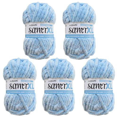myboshi Velvet XL, Cuddly Extra Thick Chenille Yarn, Super Chunky for Crochet and Knitting, XXL Ball, 100 g, Ll 40 m, Blue (Hortensia) 5 Balls