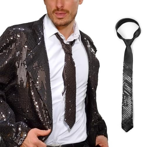 NiceYnn Cravate à Paillette Homme Femme Déguisement pour Costume Carnaval Halloween Mariage Danse Magic Noir